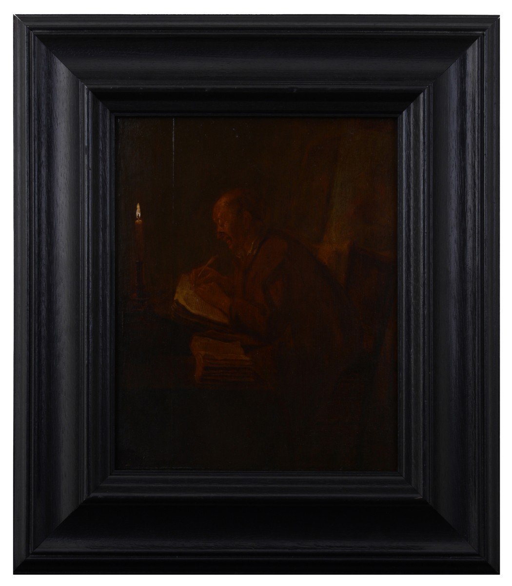 Attributed To Godfried Schalken (1643-1706), "a Candlelight Scholar"-photo-2