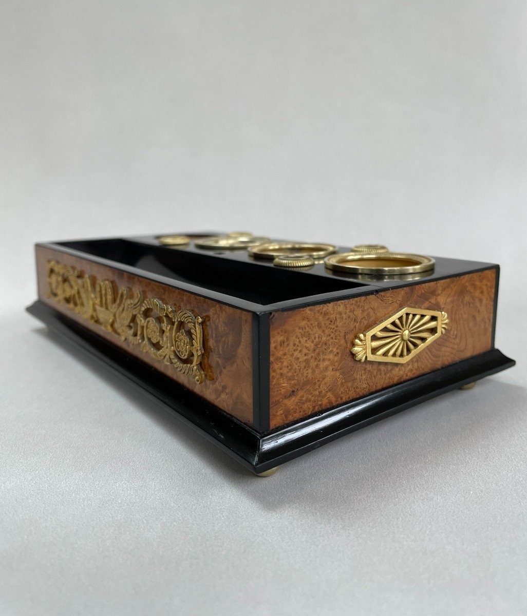 Encrier Porte-plume D’époque Empire En Placage De Loupe Et D’ébène.-photo-4