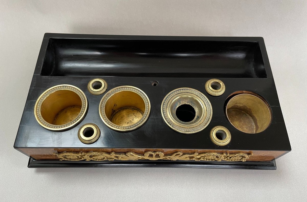 Encrier Porte-plume D’époque Empire En Placage De Loupe Et D’ébène.-photo-2