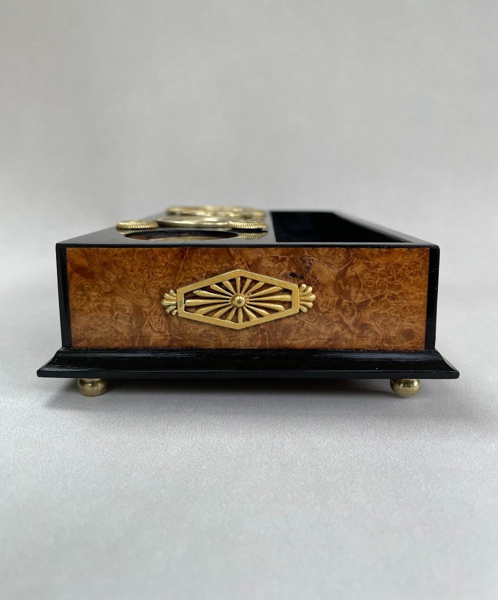 Encrier Porte-plume D’époque Empire En Placage De Loupe Et D’ébène.-photo-3
