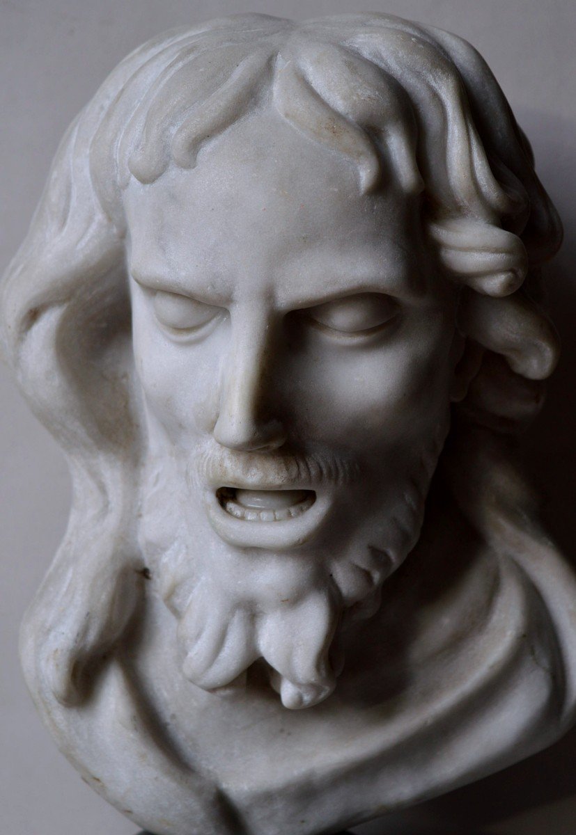 Tête De Christ En Marbre, Italie, XVIIIème.-photo-3