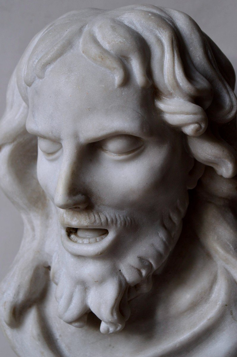 Tête De Christ En Marbre, Italie, XVIIIème.-photo-4