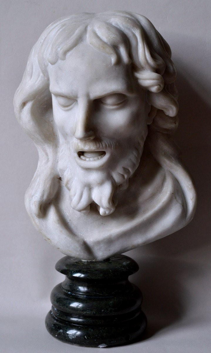 Tête De Christ En Marbre, Italie, XVIIIème.