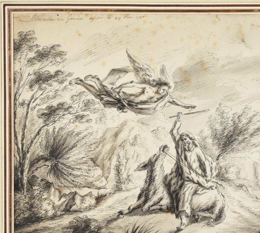 Drawing By Anne-louis Girodet, The Angel Of God And Balaam's Donkey, 1780.-photo-2