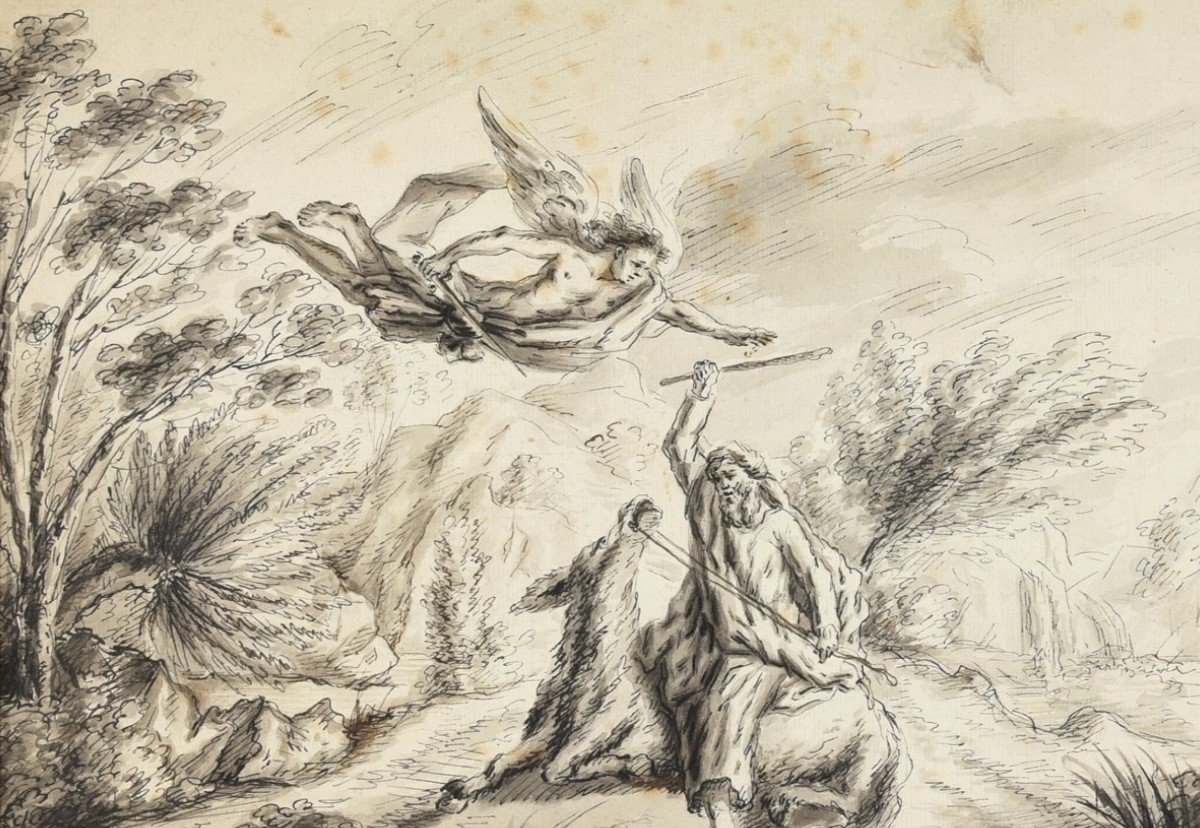 Drawing By Anne-louis Girodet, The Angel Of God And Balaam's Donkey, 1780.-photo-3