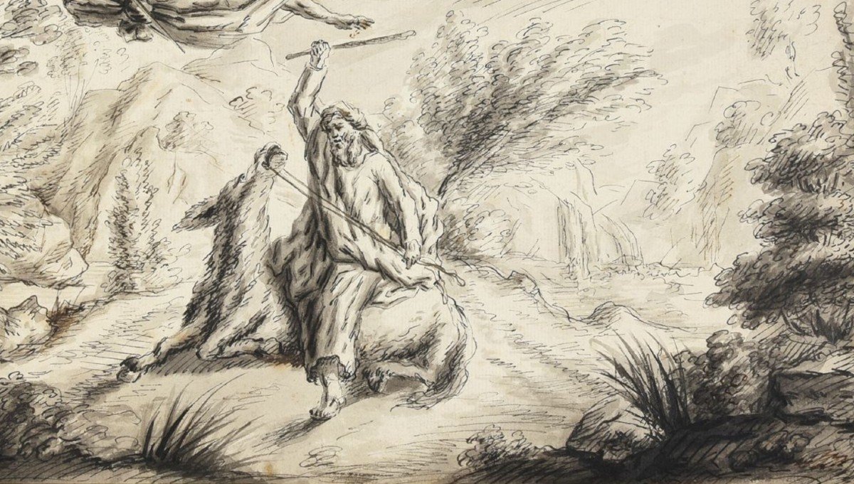 Drawing By Anne-louis Girodet, The Angel Of God And Balaam's Donkey, 1780.-photo-1