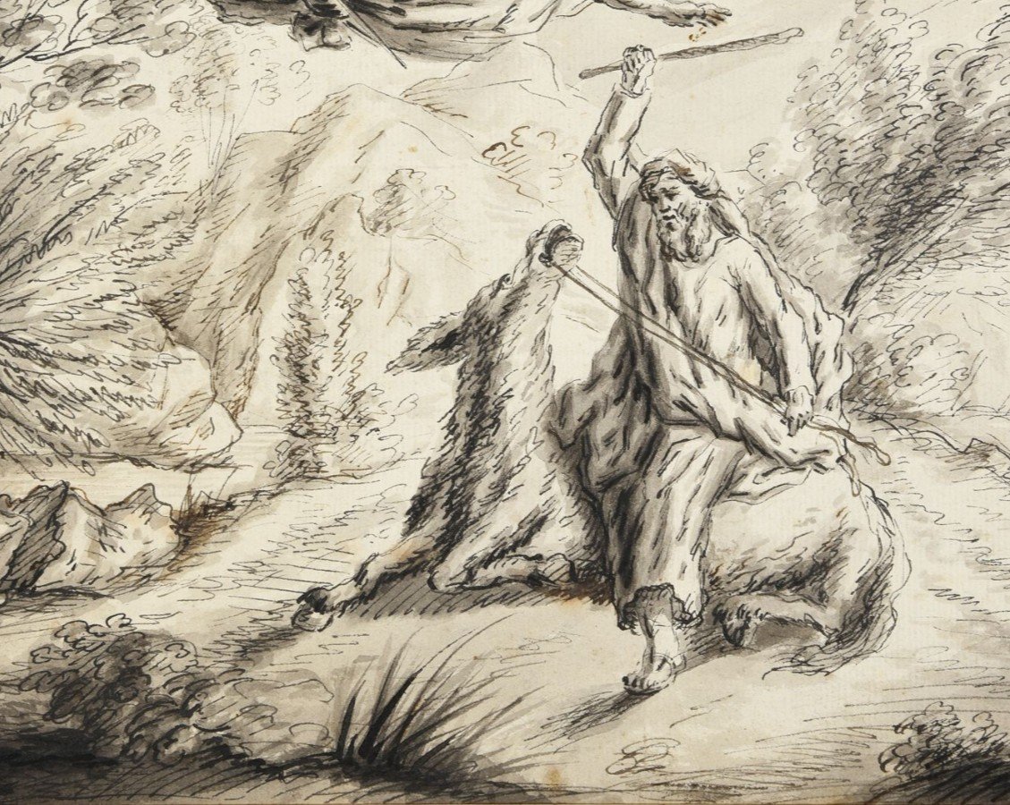 Drawing By Anne-louis Girodet, The Angel Of God And Balaam's Donkey, 1780.-photo-3