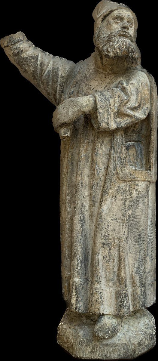 Stone Sculpture Of A Preaching Monk, Early 15th Century. Burgundy.-photo-2
