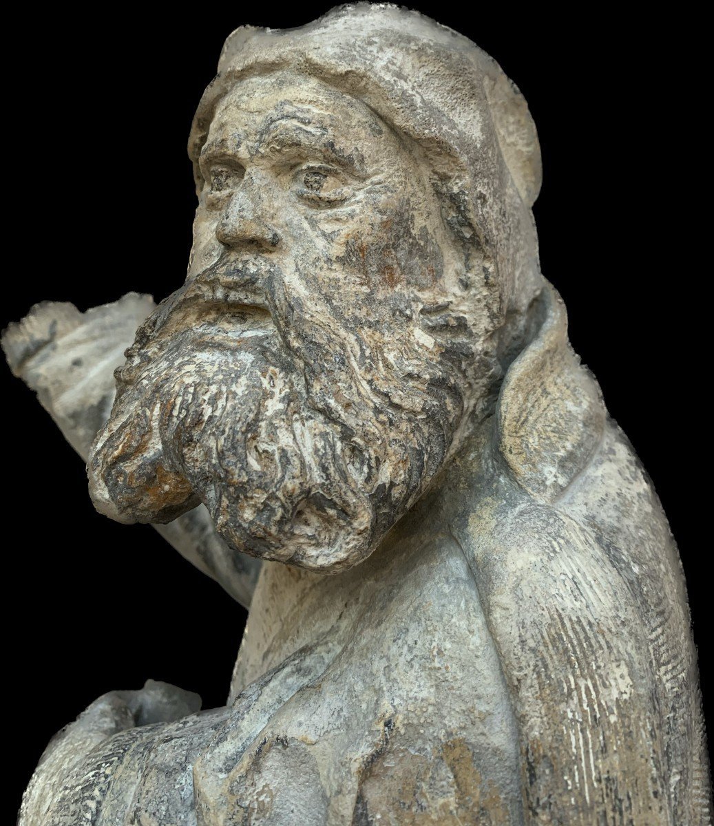 Stone Sculpture Of A Preaching Monk, Early 15th Century. Burgundy.-photo-1