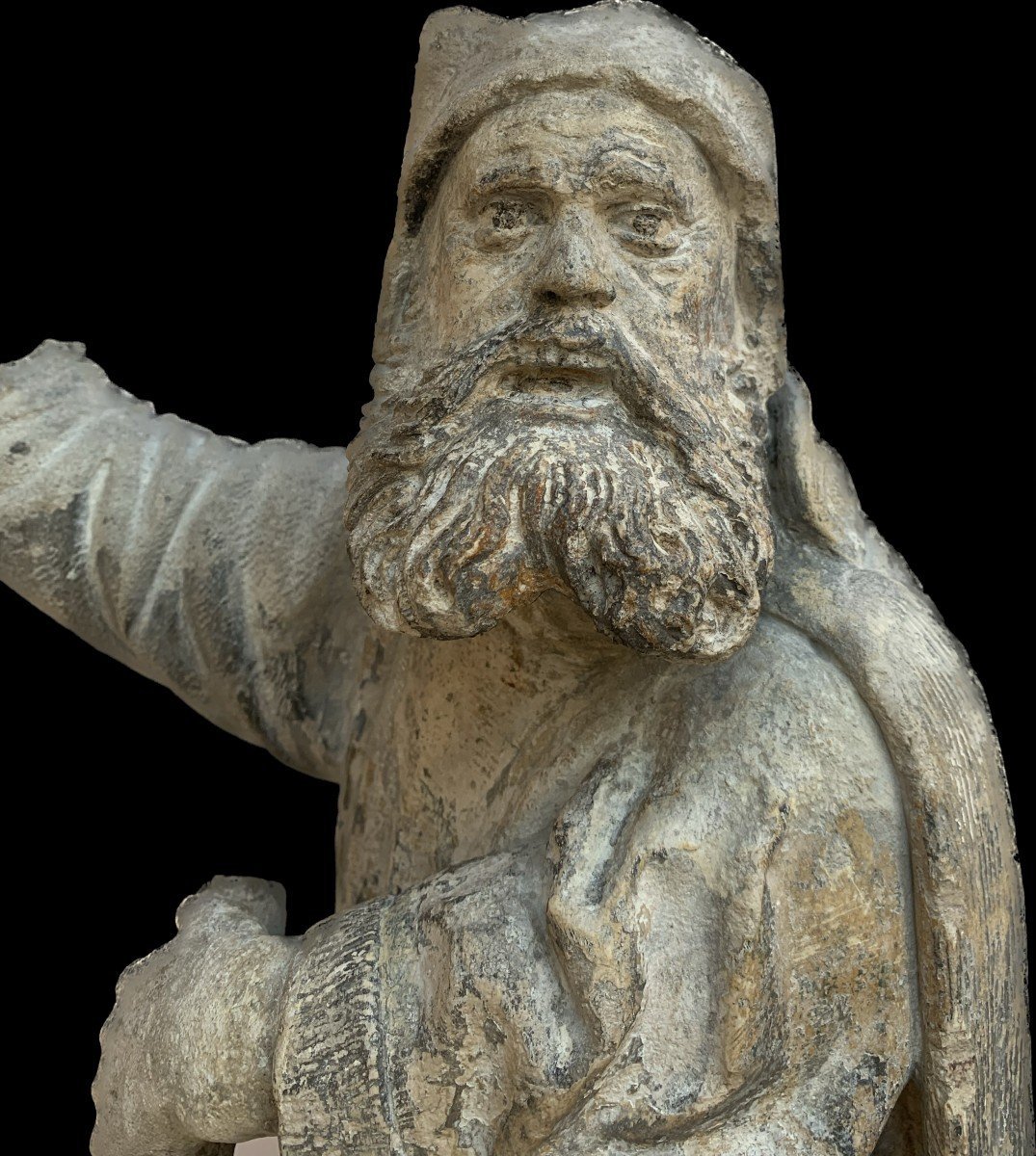 Stone Sculpture Of A Preaching Monk, Early 15th Century. Burgundy.-photo-5