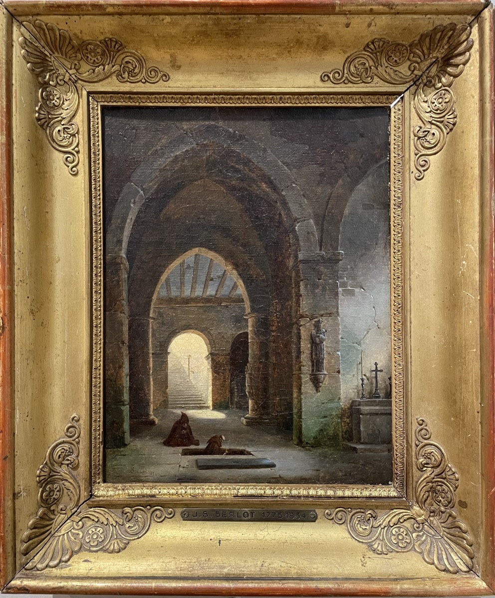 Jean-Baptiste Berlot (1775-1836), Moines En Prière Dans Une église, 1824.
