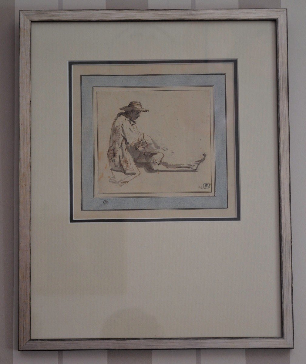 Dessin de Jean-Jacques De Boissieu. Paysan Assis.-photo-2