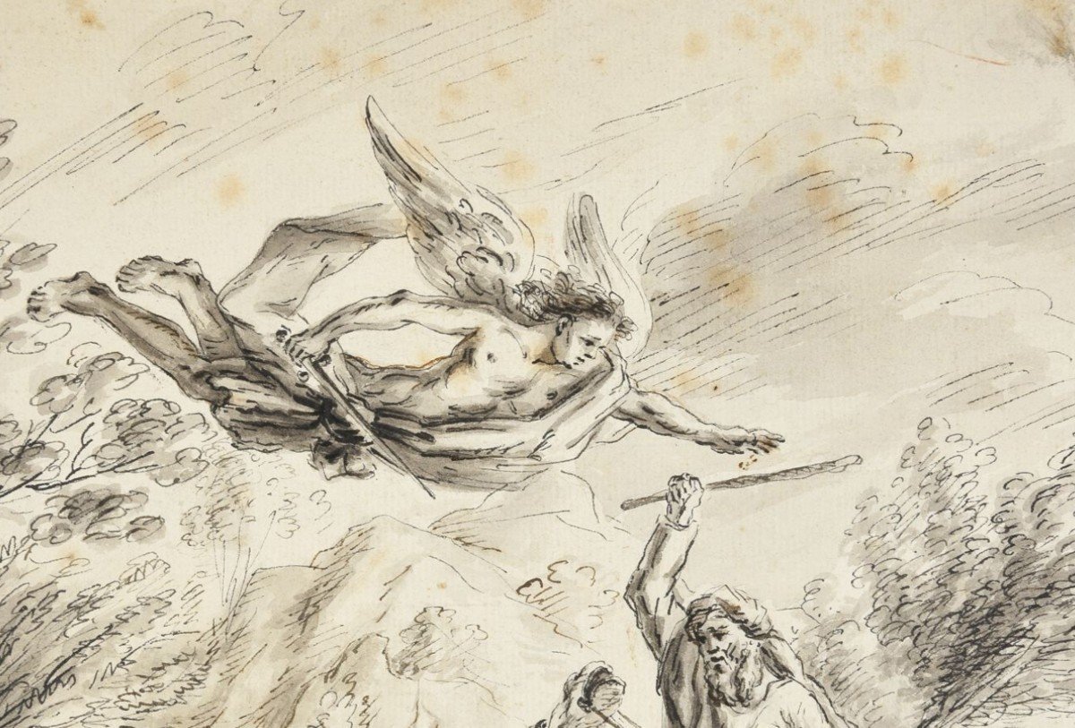 Dessin d' Anne-Louis Girodet, l' Ange de Dieu et l' Ânesse de Balaam, 1780.-photo-3