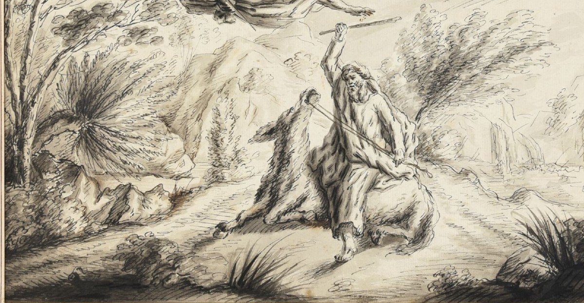 Dessin d' Anne-Louis Girodet, l' Ange de Dieu et l' &Acirc;nesse de Balaam, 1780.-photo-4