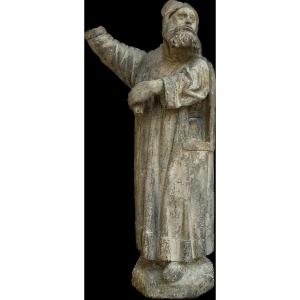 Preaching Monk Sculpture In Stone, Early 15th Century. Burgundy.