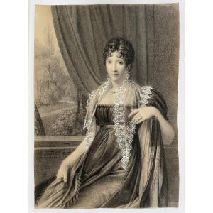 Jean-baptiste Isabey, Drawing Of A Seated Young Woman. 1807.