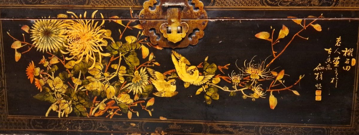 Chine - Coffre à Décor Peint Sur Tissu - Dynastie Qing - 19ème.-photo-4