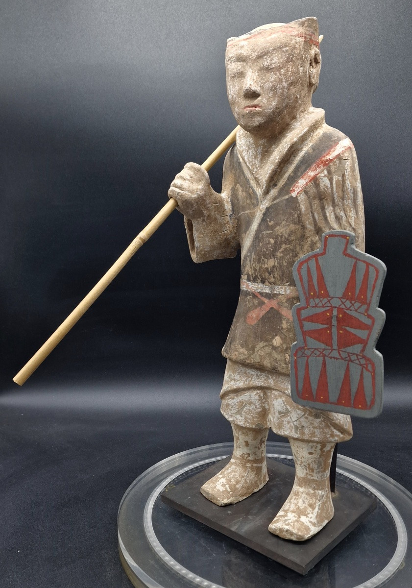 Chine - Soldat Lancier En Terre Cuite - Dynastie Han - Tl-photo-1