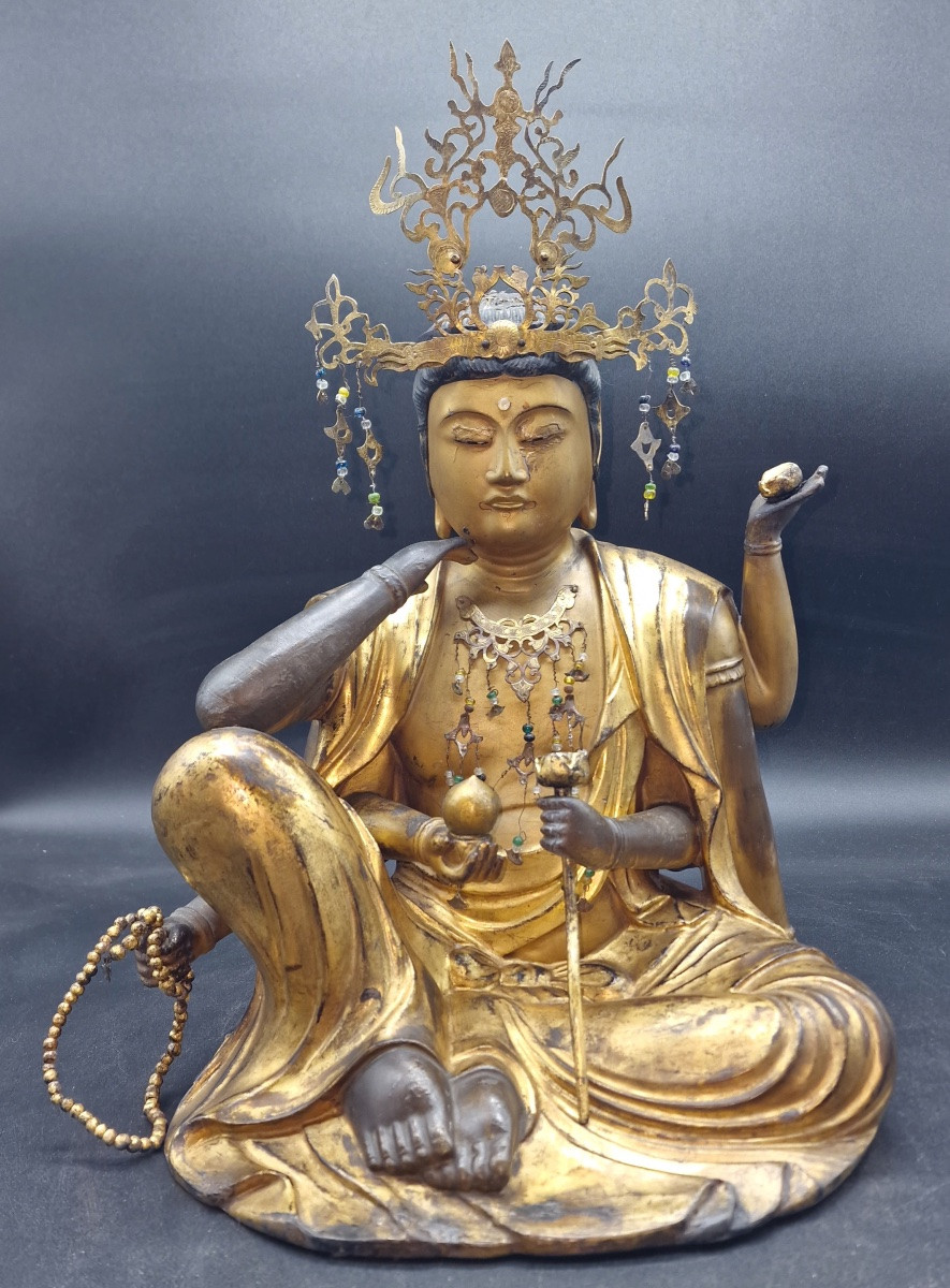 Japan - Large Saikoku Sanjju-sakasho Kannon In Gilded Wood On A Throne With Mandorla - Edo-photo-3