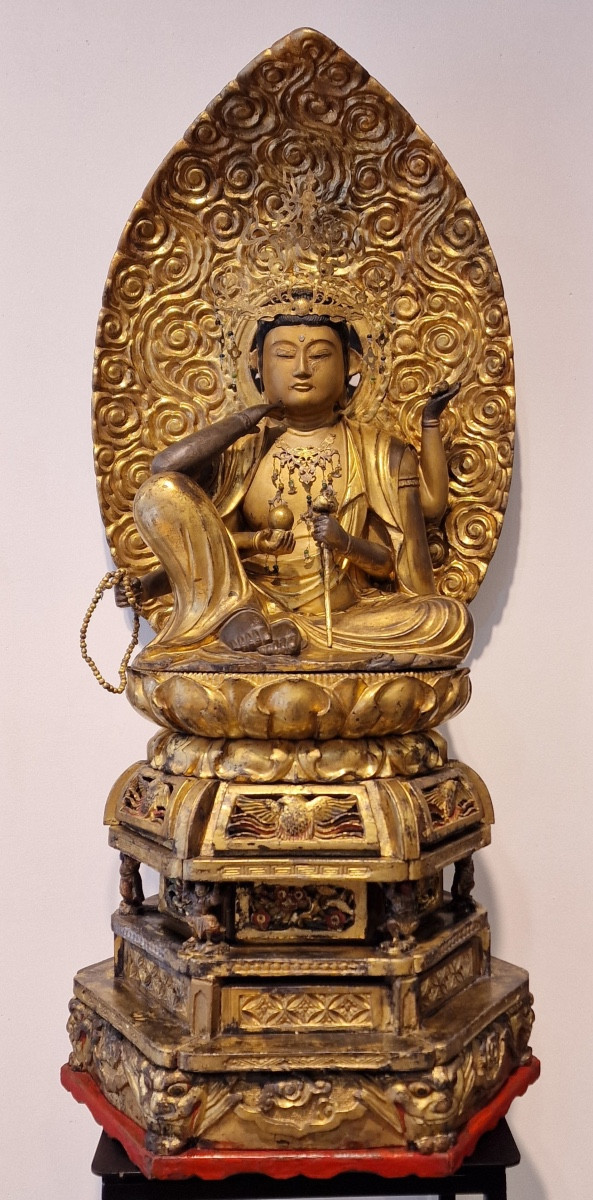 Japan - Large Saikoku Sanjju-sakasho Kannon In Gilded Wood On A Throne With Mandorla - Edo