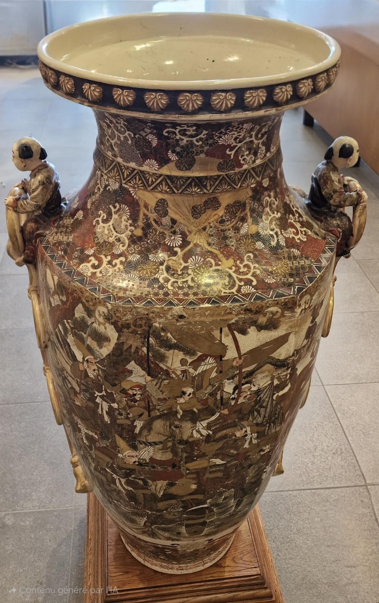 Japan - Rare Pair Of Large Satsuma Earthenware Vases - Meiji-photo-4