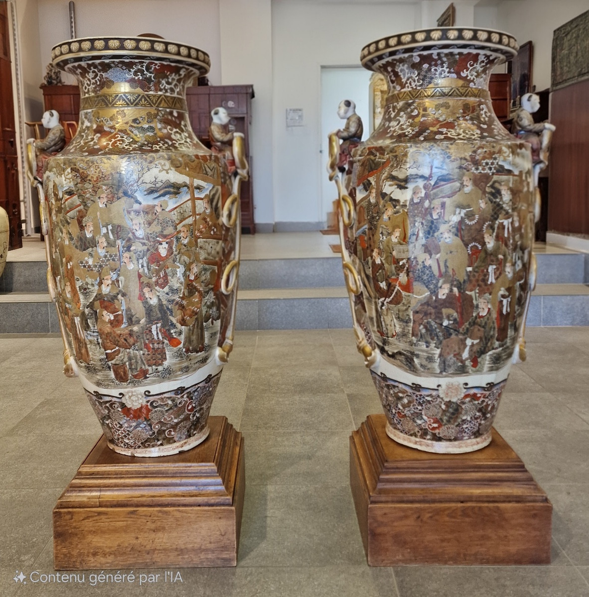 Japan - Rare Pair Of Large Satsuma Earthenware Vases - Meiji