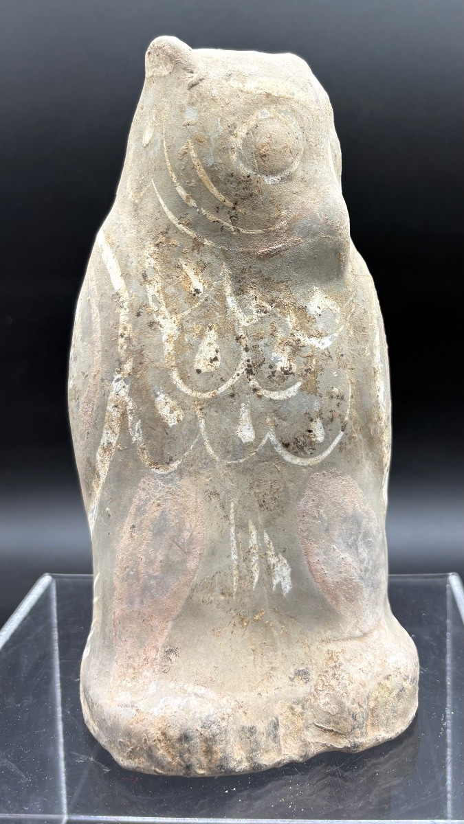 China – Polychrome Terracotta Owl – Han Dynasty-photo-1