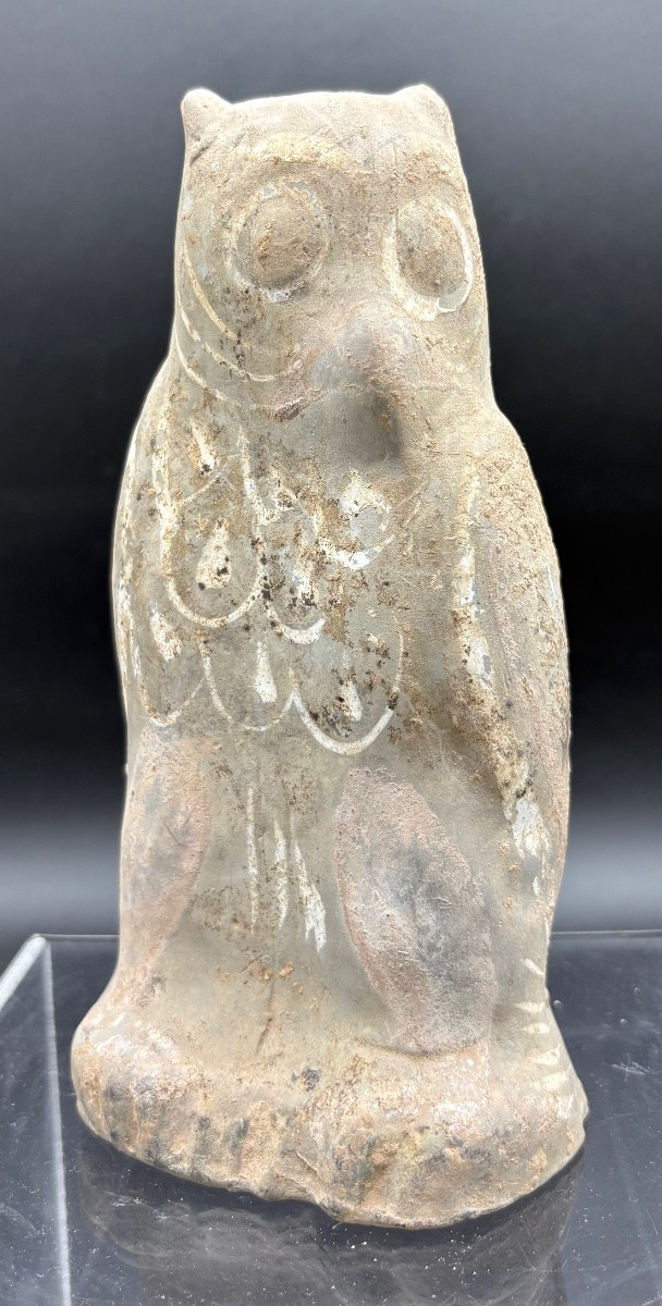 China – Polychrome Terracotta Owl – Han Dynasty