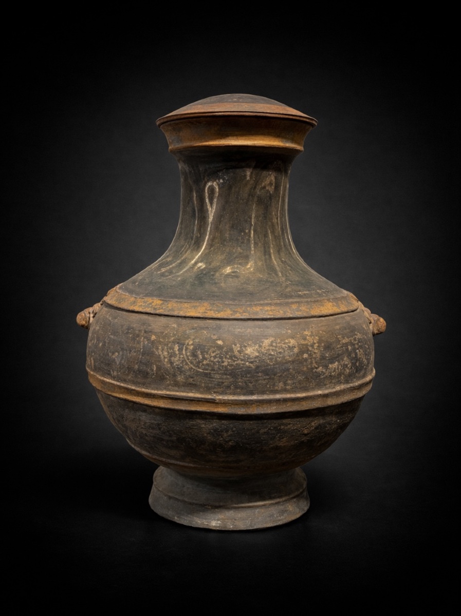 Chine - Grand Vase Hu avec couvercle. - Dynastie Han - TL