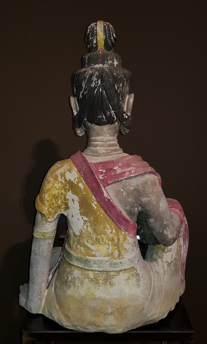 Chine - Grande Statue Polychrome De Guanyin - Dynastie Qing - 19ème.-photo-5