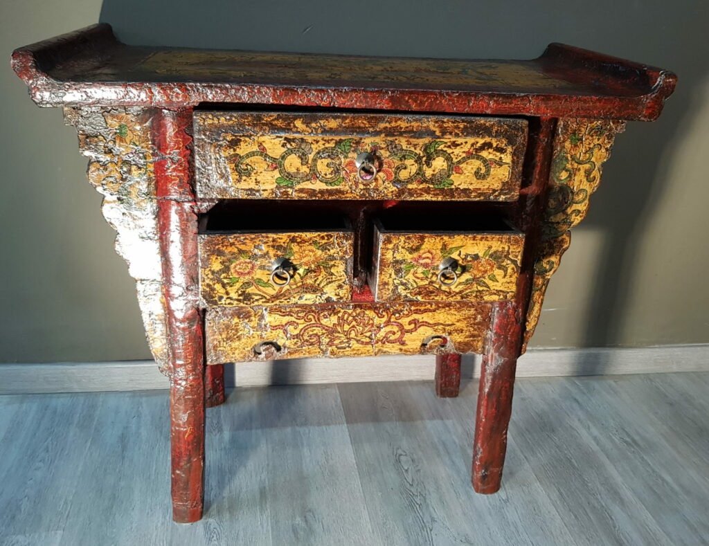 Small Altar Cabinet In Nanmu Wood (iron Wood) Polychrome Painted And Lacquered.-photo-4