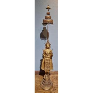 Thaïlande - Bouddha royal avec ombrelle en bronze doré - Rattanakosin 19eme