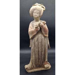 Chine - Grande Et Remarquable Fat Lady Au Chien - Dynastie Tang - TL