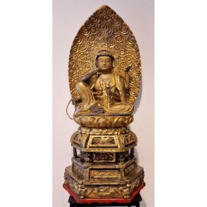 Japan - Large Saikoku Sanjju-sakasho Kannon In Gilded Wood On A Throne With Mandorla - Edo