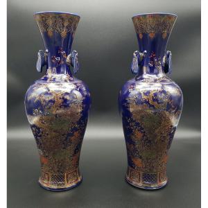 Japan - Superb Pair Of Fukagawa Vases - Koransha - Arita - Meiji - Circa 1885