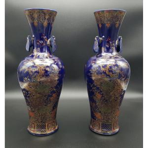Japan - Pair Of Fukagawa Vases - Koransha - Arita - Meiji - Circa 1885