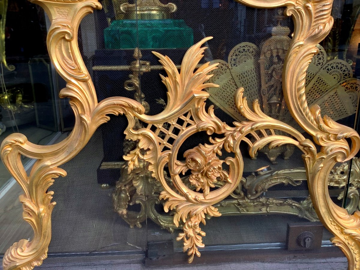 Pare Feu En Bronze Doré De Style Louis XV D époque Napoleon III-photo-2