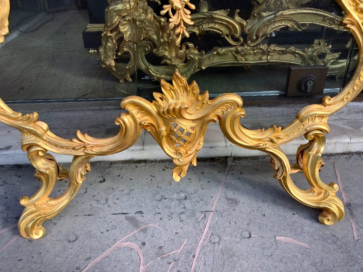 Pare Feu En Bronze Doré De Style Louis XV D époque Napoleon III-photo-4