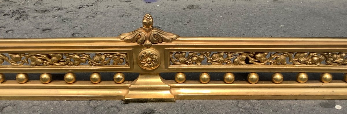 Pair Of Andirons In Gilt Bronze And Its Central Bar 19 Eme Century-photo-2