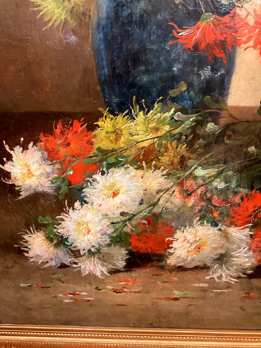 Tableau Par émile GODCHAUX  19 éme Siècle «  Grand Bouquet De Fleurs « -photo-1