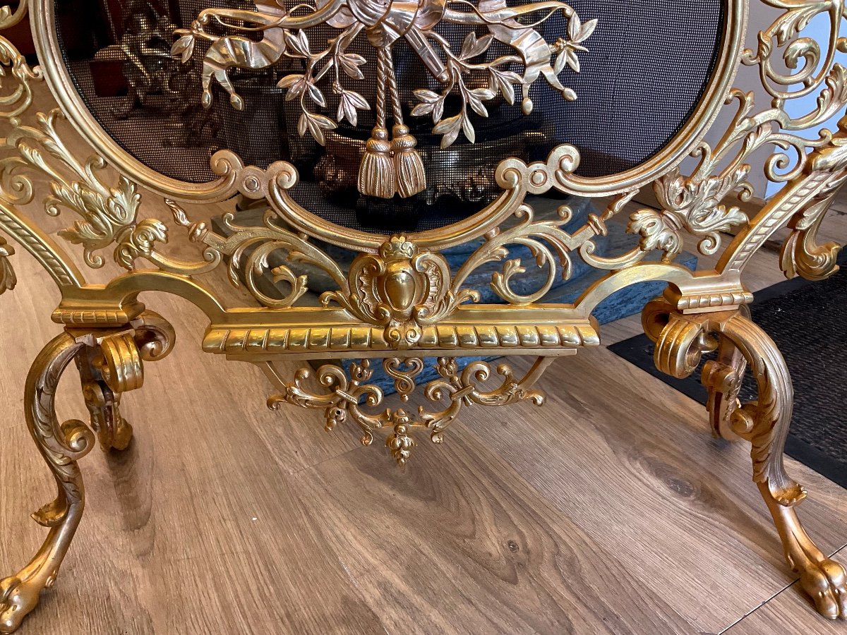Pare Feu D époque Napoleon III De Style Louis XV En Bronzer Doré -photo-4