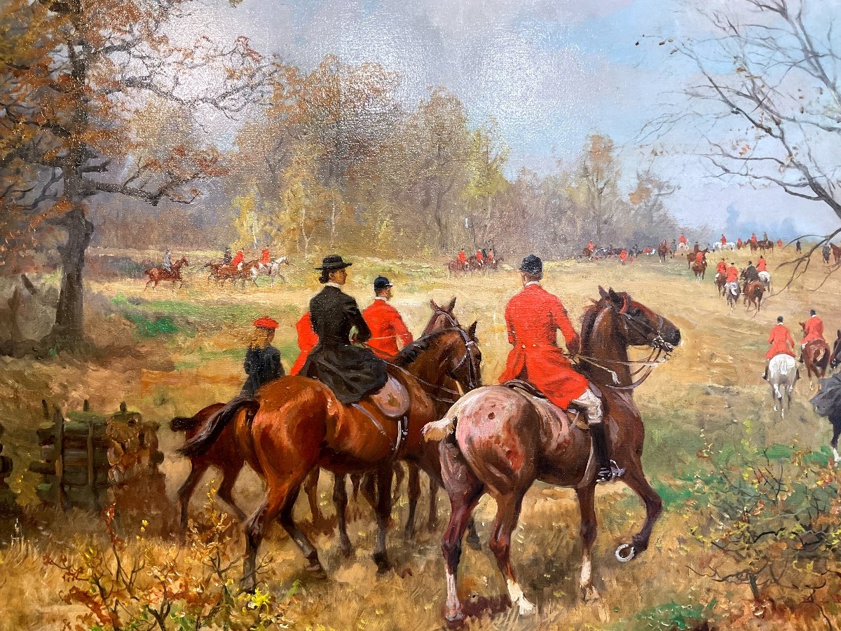 Painting 19 Issues Century By Georg Koch “hunting Departure With Hunting”-photo-2