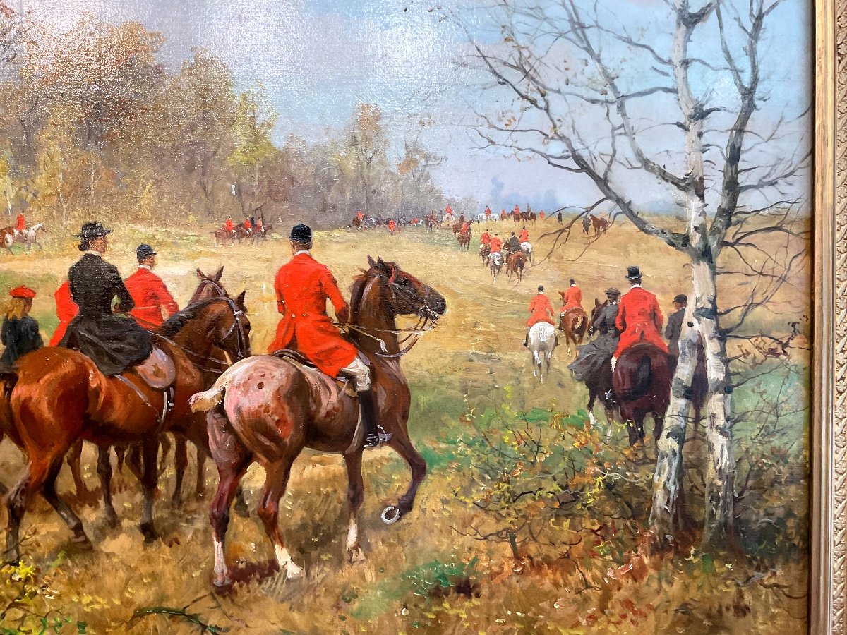 Painting 19 Issues Century By Georg Koch “hunting Departure With Hunting”-photo-4