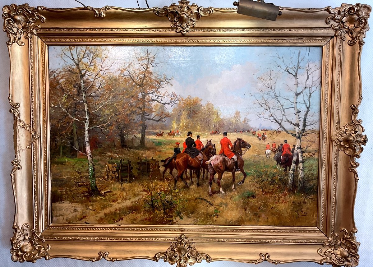 Painting 19 Issues Century By Georg Koch “hunting Departure With Hunting”
