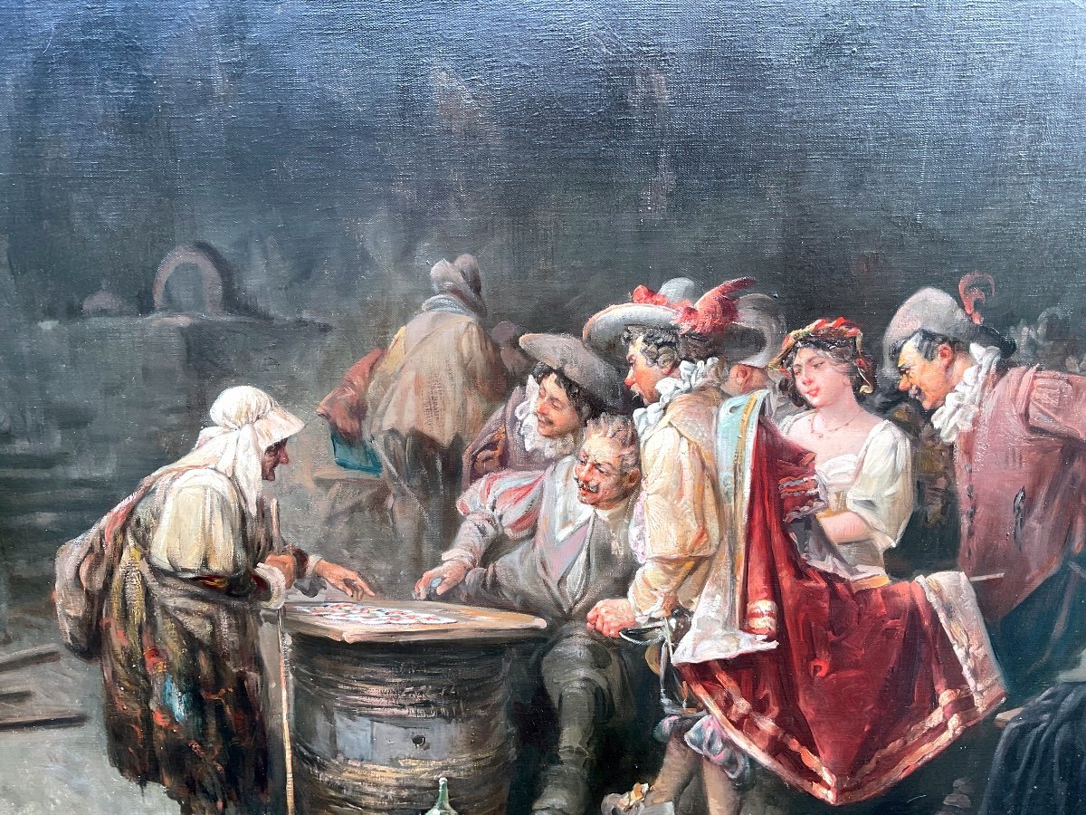 Paire De Tableaux Par Luigi Giogio Baldero 19 Eme Siècle Italien « parties De Cartes « -photo-3