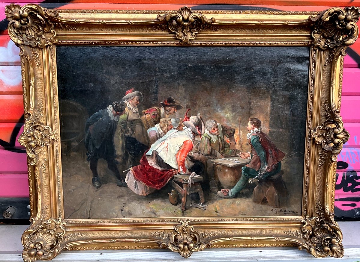 Paire De Tableaux Par Luigi Giogio Baldero 19 Eme Siècle Italien « parties De Cartes « 