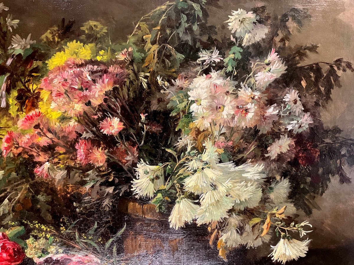 Peinture par Gabriel Édouard THURNER (1840-1907) jetée de fleurs -photo-2