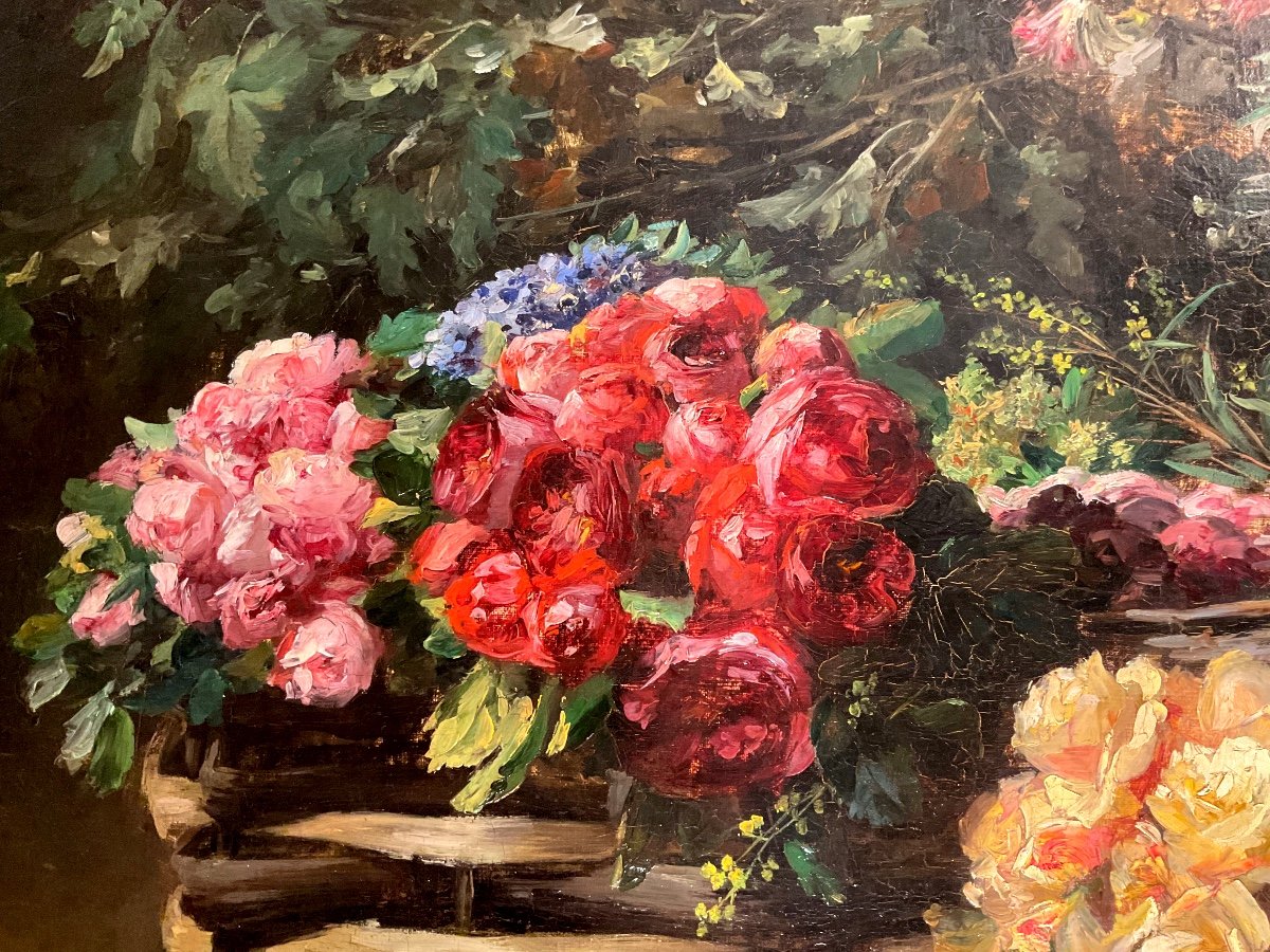 Painting By Gabriel édouard Thurner (1840-1907) Pier Of Flowers -photo-4