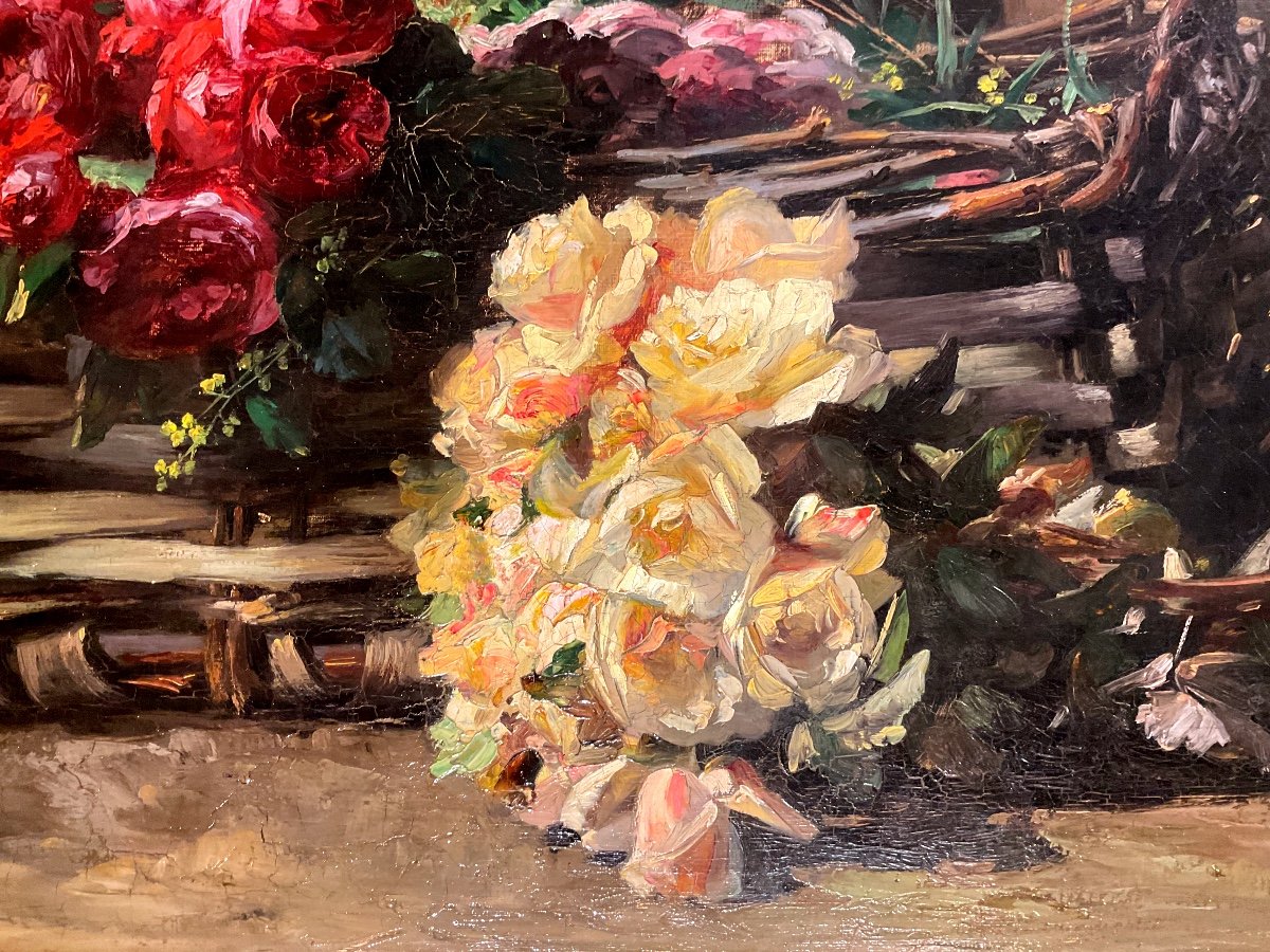Peinture par Gabriel Édouard THURNER (1840-1907) jetée de fleurs -photo-1