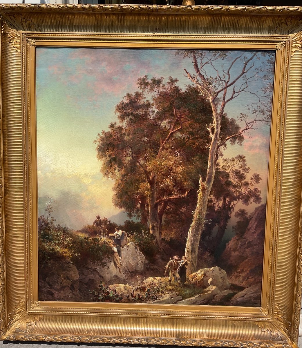 Peinture Par Franz Richard UNTERBERGER (1838-1902) «  Paysage Animé « -photo-4